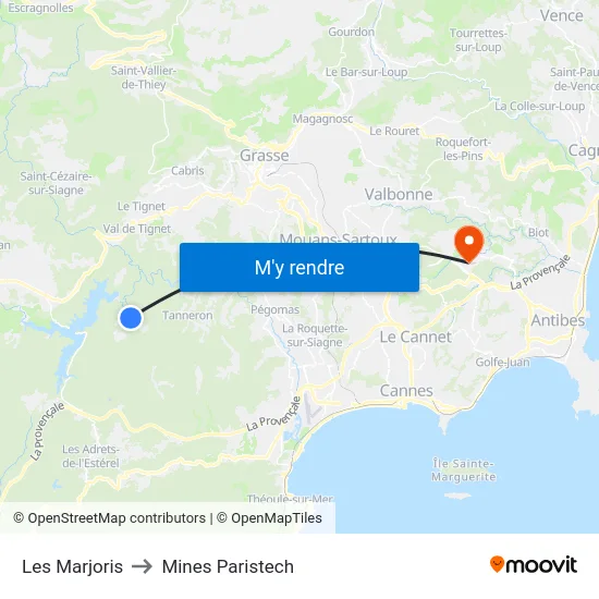 Les Marjoris to Mines Paristech map