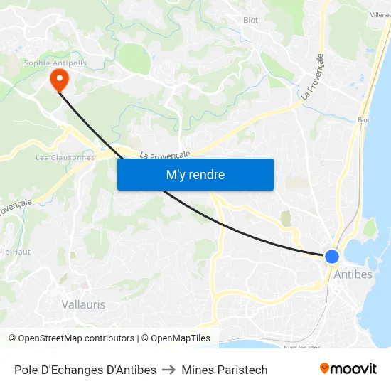 Pole D'Echanges D'Antibes to Mines Paristech map