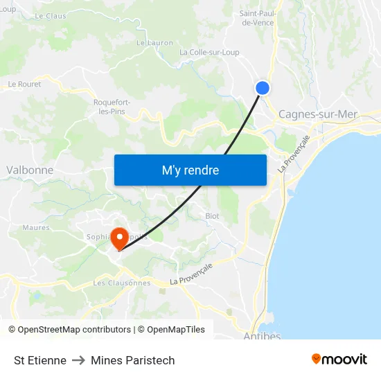 St Etienne to Mines Paristech map