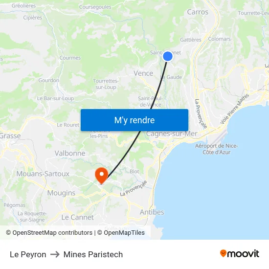 Le Peyron to Mines Paristech map