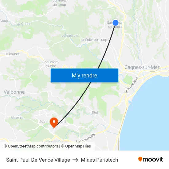 Saint-Paul-De-Vence Village to Mines Paristech map