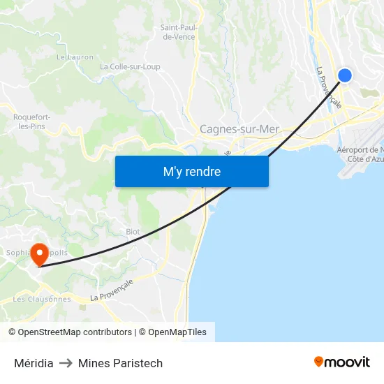 Méridia to Mines Paristech map