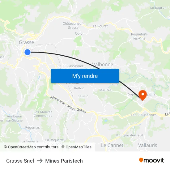 Grasse Sncf to Mines Paristech map