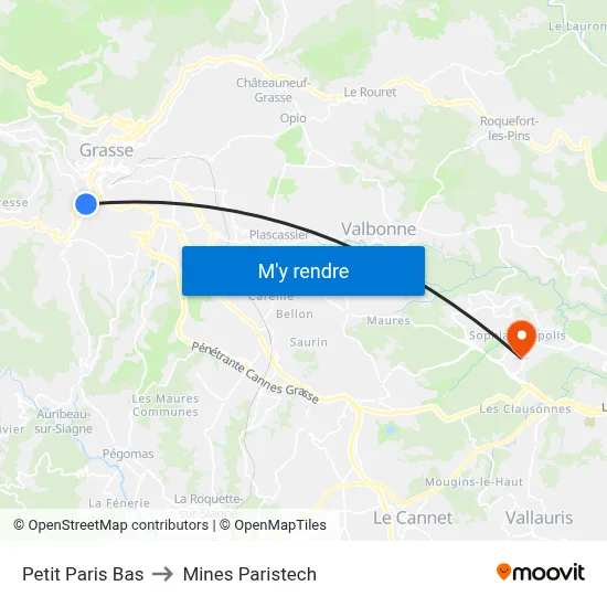 Petit Paris Bas to Mines Paristech map