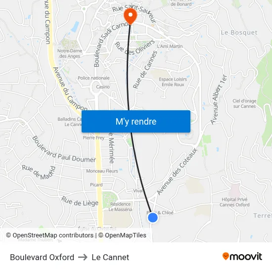 Boulevard Oxford to Le Cannet map