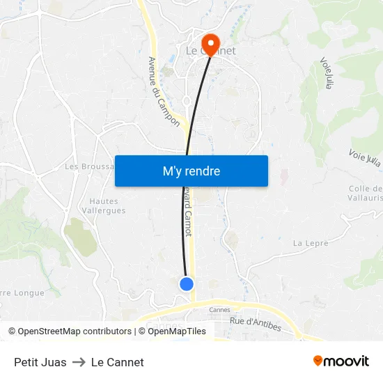 Petit Juas to Le Cannet map