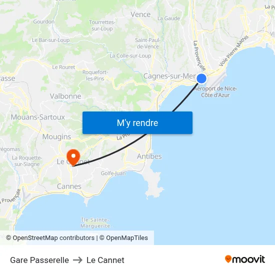 Gare Passerelle to Le Cannet map