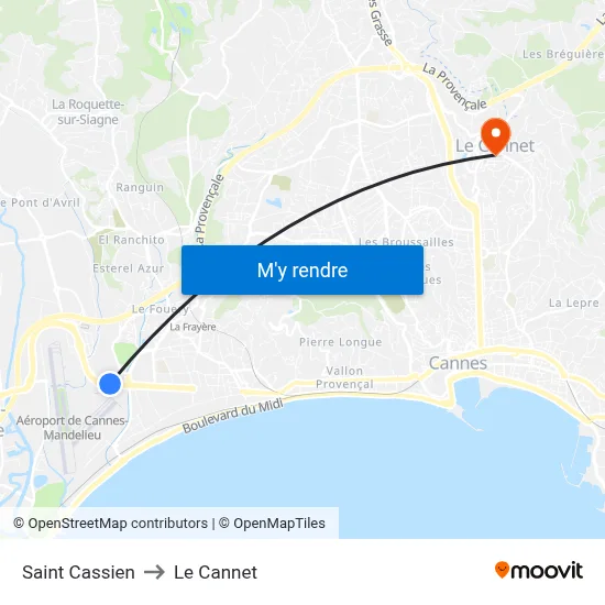 Saint Cassien to Le Cannet map