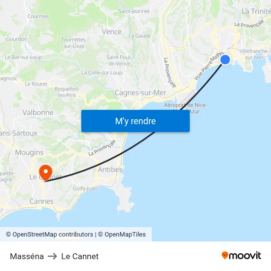 Masséna to Le Cannet map