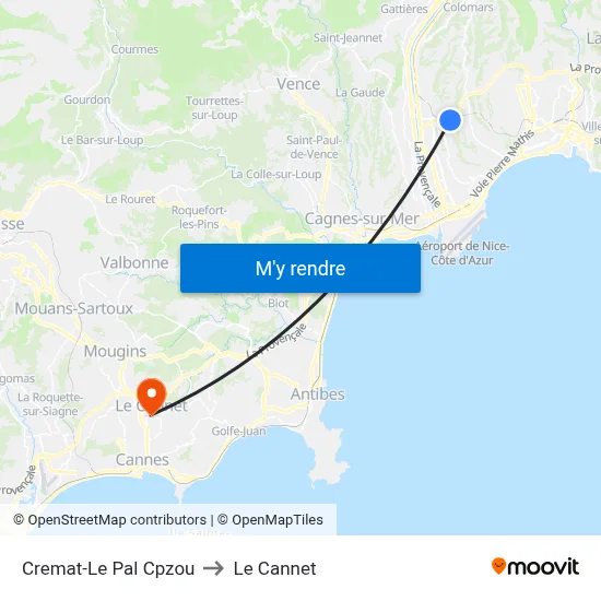 Cremat-Le Pal Cpzou to Le Cannet map