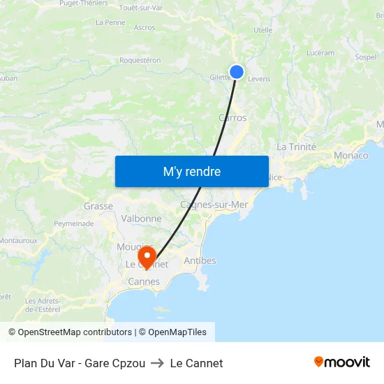 Plan Du Var - Gare Cpzou to Le Cannet map