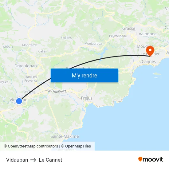 Vidauban to Le Cannet map