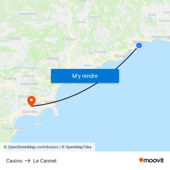 Casino to Le Cannet map