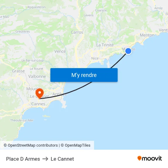 Place D Armes to Le Cannet map
