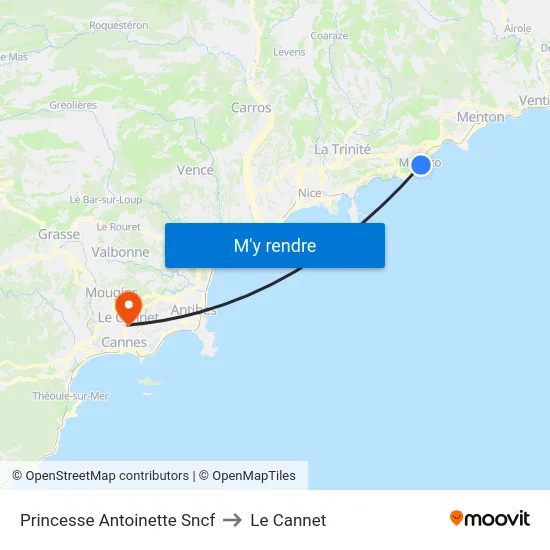 Princesse Antoinette Sncf to Le Cannet map