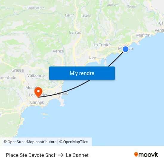 Place Ste Devote Sncf to Le Cannet map