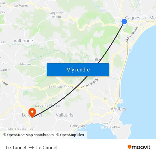 Le Tunnel to Le Cannet map