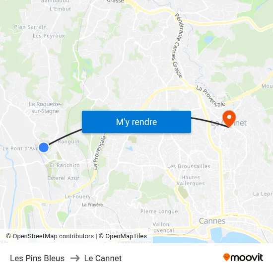 Les Pins Bleus to Le Cannet map