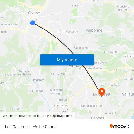 Les Casernes to Le Cannet map
