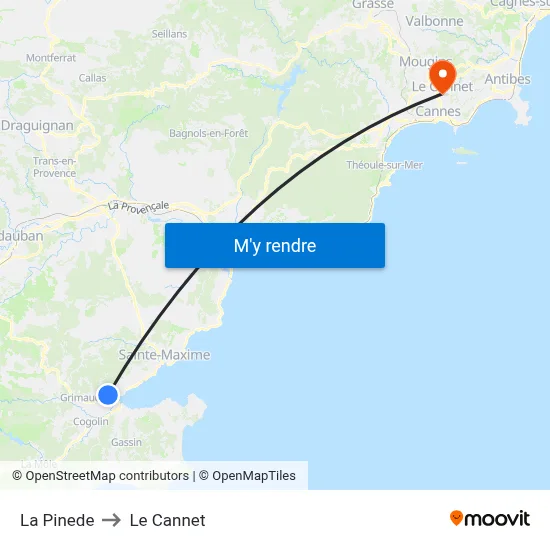 La Pinede to Le Cannet map