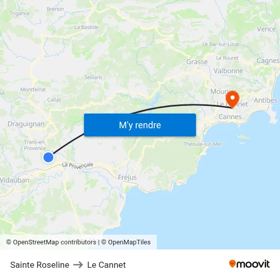 Sainte Roseline to Le Cannet map