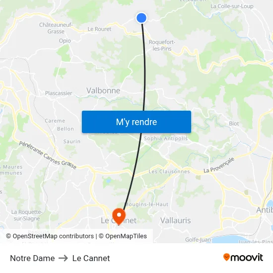 Notre Dame to Le Cannet map