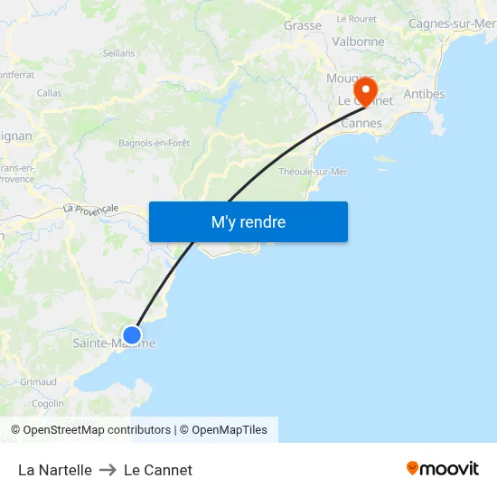 La Nartelle to Le Cannet map