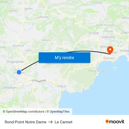 Rond-Point Notre Dame to Le Cannet map