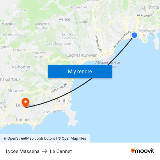 Lycee Massena to Le Cannet map
