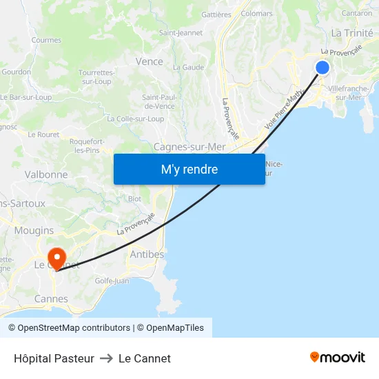 Hôpital Pasteur to Le Cannet map