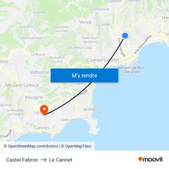 Castel Fabron to Le Cannet map