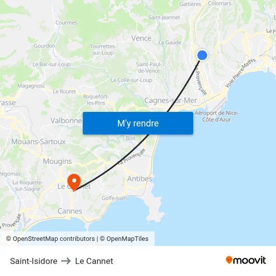 Saint-Isidore to Le Cannet map