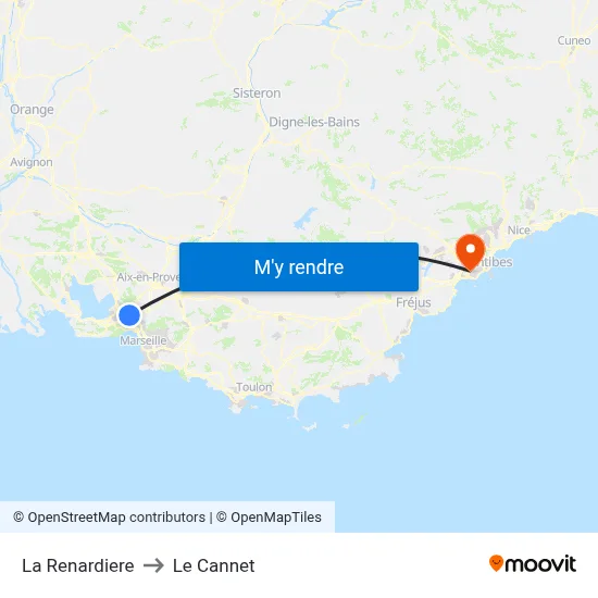 La Renardiere to Le Cannet map