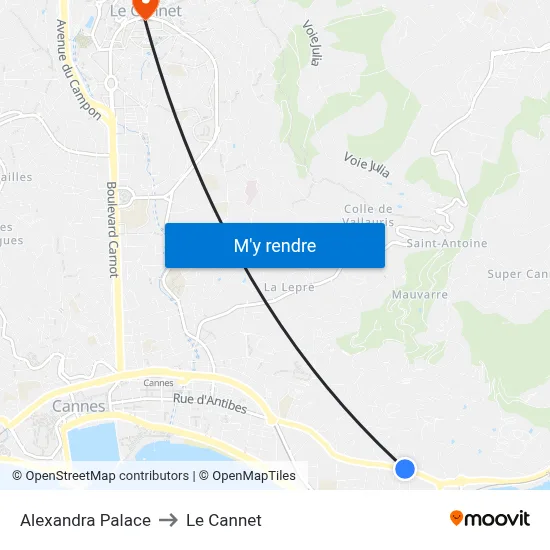Alexandra Palace to Le Cannet map
