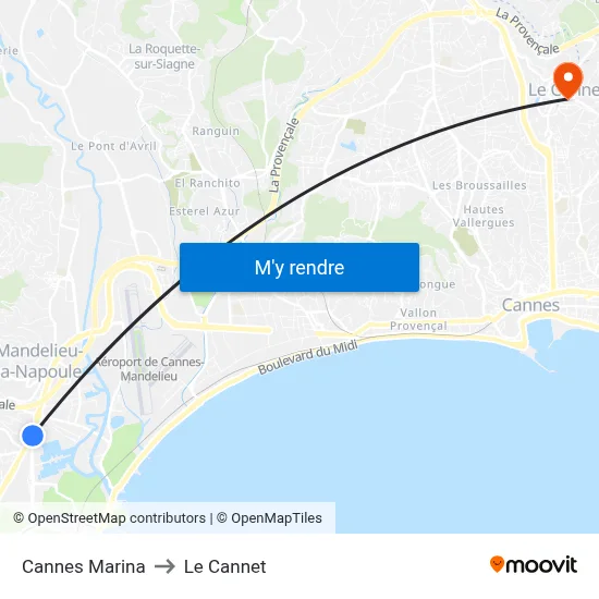 Cannes Marina to Le Cannet map