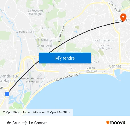 Léo Brun to Le Cannet map