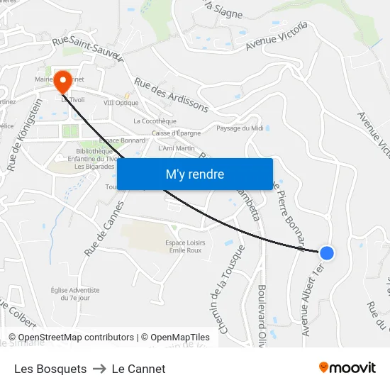 Les Bosquets to Le Cannet map