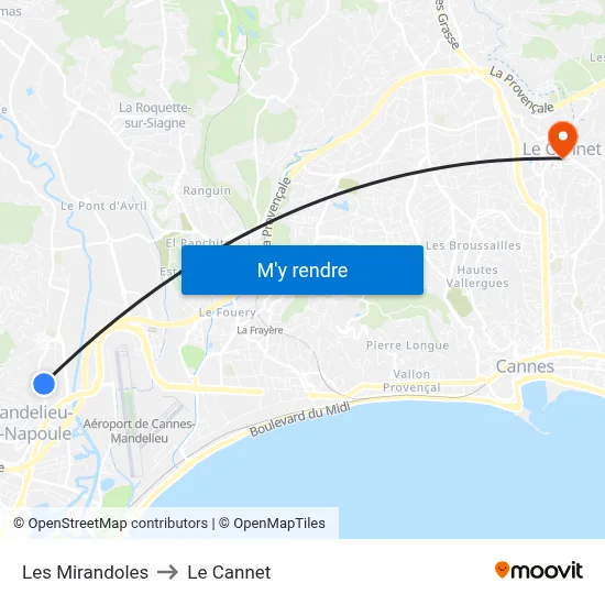 Les Mirandoles to Le Cannet map
