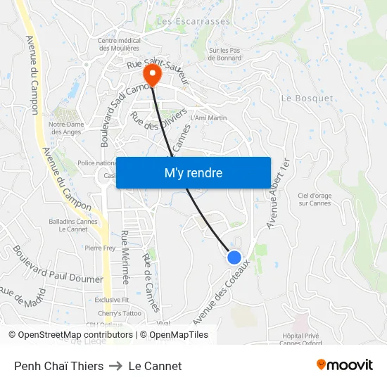 Penh Chaï - Thiers to Le Cannet map