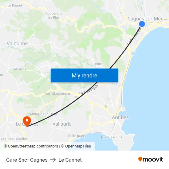 Gare Sncf Cagnes to Le Cannet map