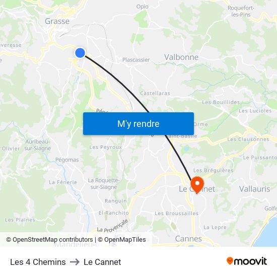 Les 4 Chemins to Le Cannet map