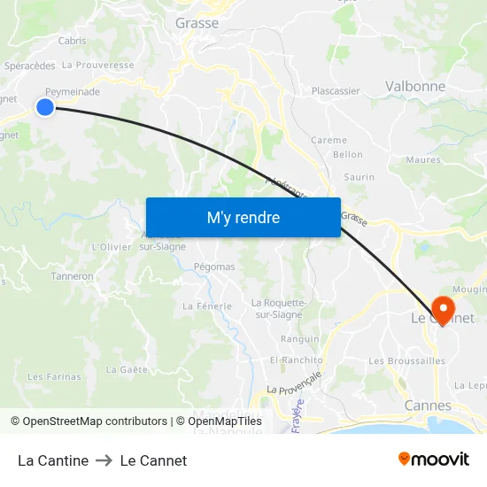 La Cantine to Le Cannet map