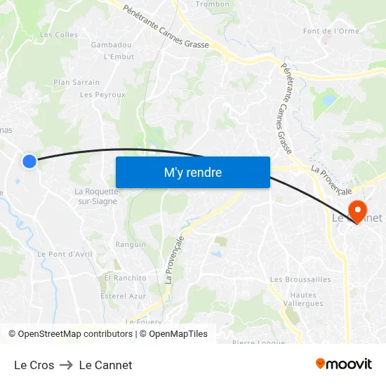 Le Cros to Le Cannet map