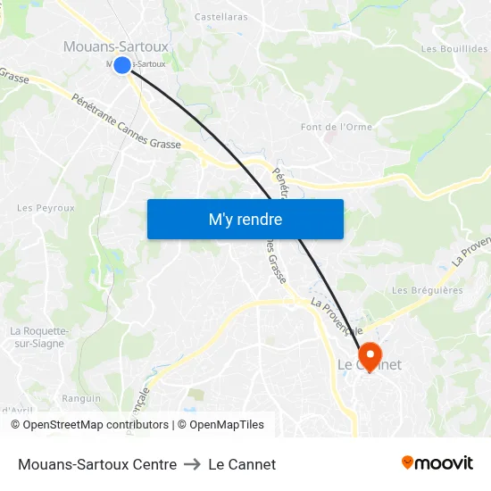 Mouans-Sartoux Centre to Le Cannet map