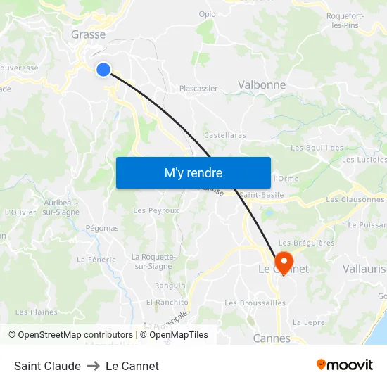 Saint Claude to Le Cannet map