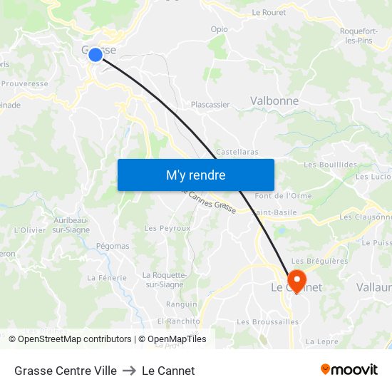 Grasse Centre Ville to Le Cannet map