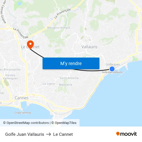 Golfe Juan Vallauris to Le Cannet map
