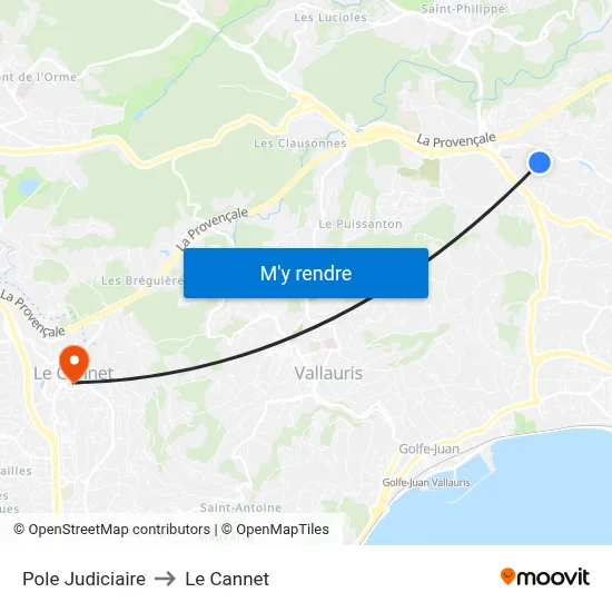 Pole Judiciaire to Le Cannet map