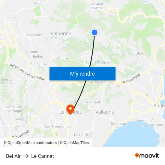 Bel Air to Le Cannet map