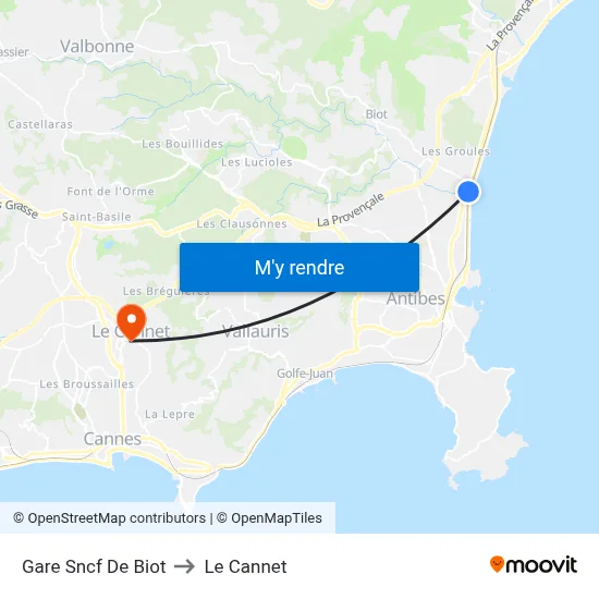 Gare Sncf De Biot to Le Cannet map